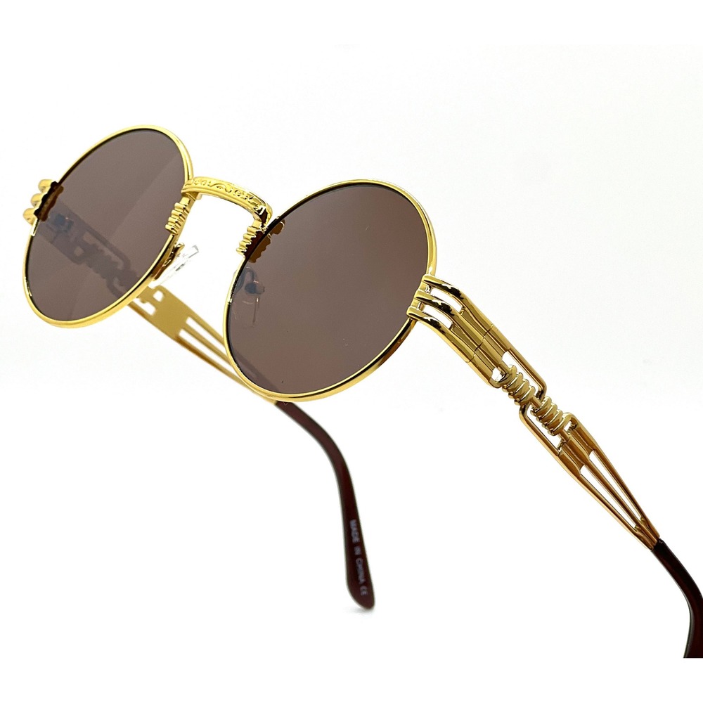 Round Sunglasses Gold‎ Frame Brown Lens Steampunk Style Men Gafas Lentes Street